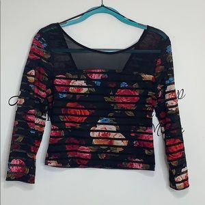 Guess Floral Long Sleeved Crop Top